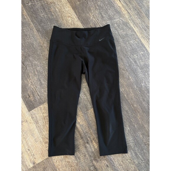 Nike Dri Fit Capri Leggings Women's S Black Power Training Gym Yoga - Picture 1 of 4